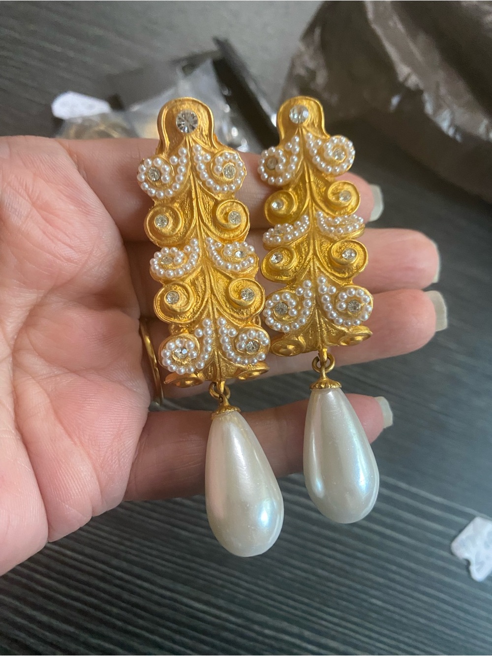 Gold-Tone Filigree Earrings with Pearl Drops - Women Jewelry